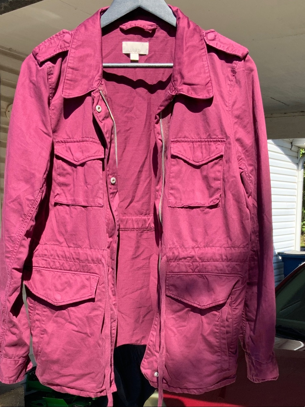 LOFT Women's Burgundy zip-Up Anorak Jacket Sz Med Silver Hardware